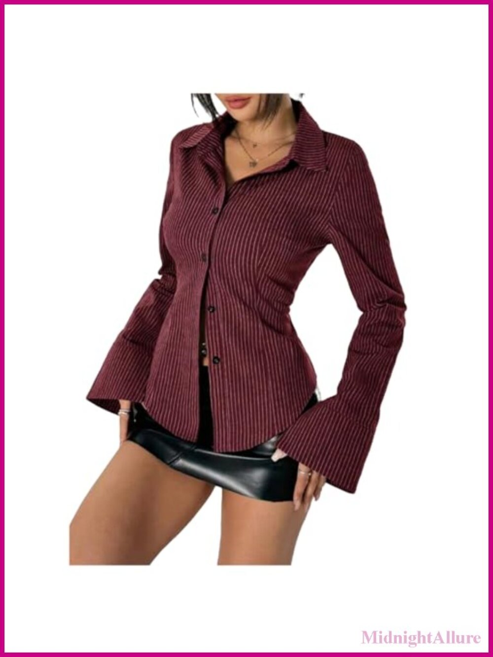 Women's Slim Fit Striped Button Down Shirt Long Sleeve Collared Blouse